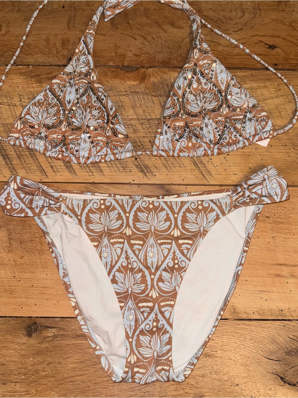 Victoria’s Secret Bikini Brown Blue Sequin Large Medium